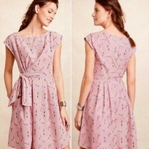 Anthropologie | Maeve Bathing Beauty Pink Tie Front Dress with Pockets Size 6